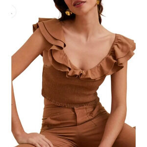 Maeve Brown Ruffle Crop Top